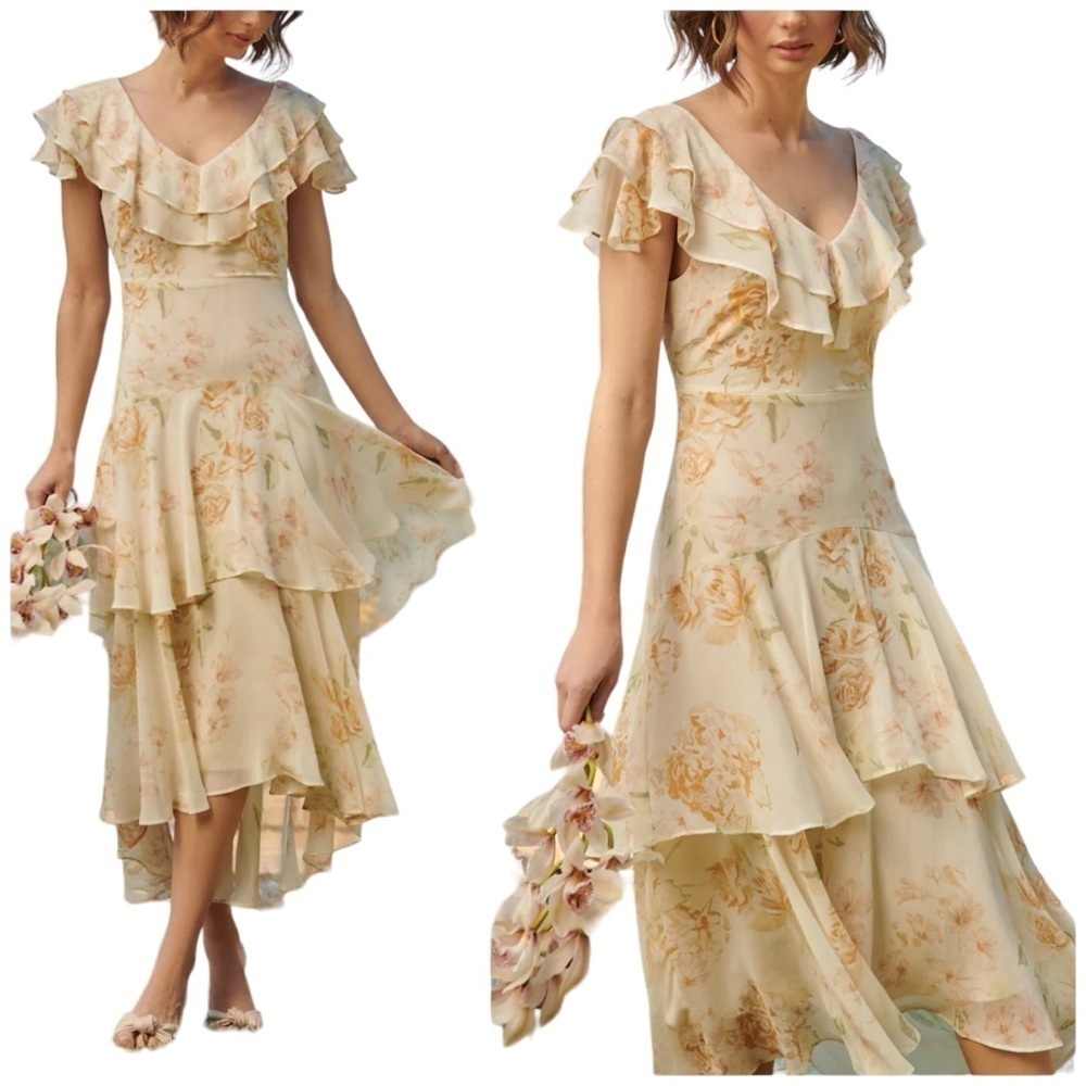 Sugarlips Once Upon A Time Ruffle Tiered Soft Floral Flowy Sinclair Midi Dress
